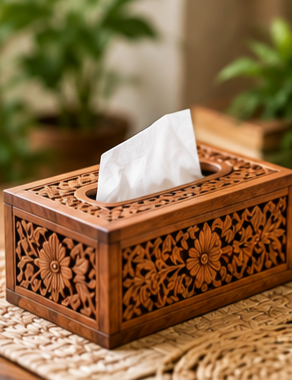 Wooden tissue box